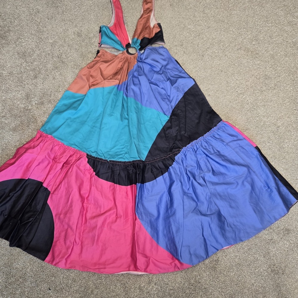 Anthropologie Flounced Cut-Out Maxi Dress size 2 Petite Colorblock 80s Tiered - Picture 2 of 7